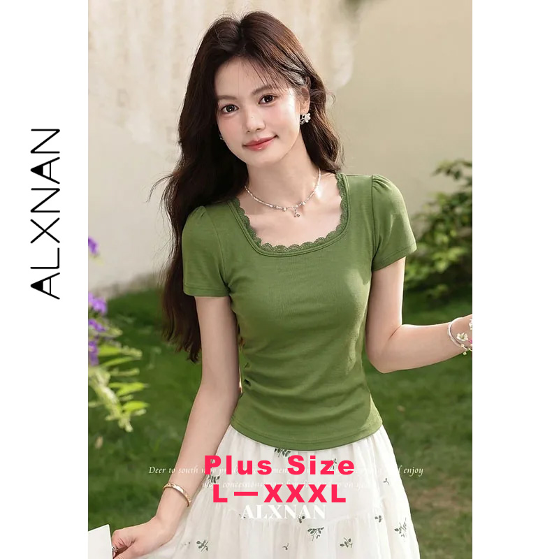 Vintage Fashion Plus Size - ALXNAN T-shirt Vintage Verde Taglia Grande