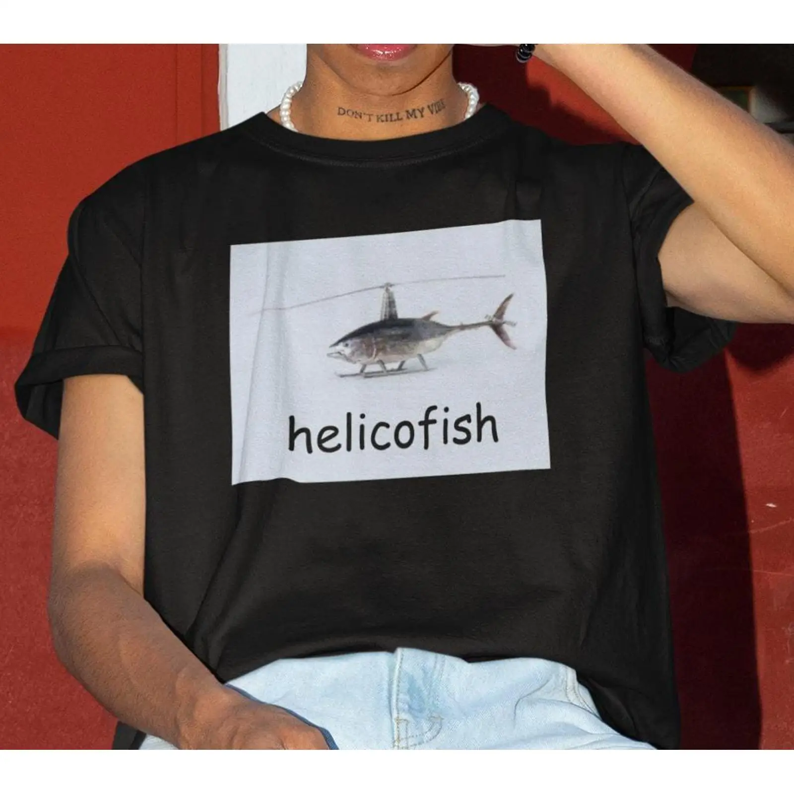 Vintage Fashion Gen Z - Maglietta Helicofish con meme divertente, pesce