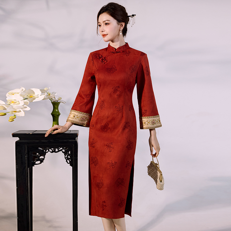 Vintage Fashion Gen Z - Qipao di velluto scamosciato di lusso
