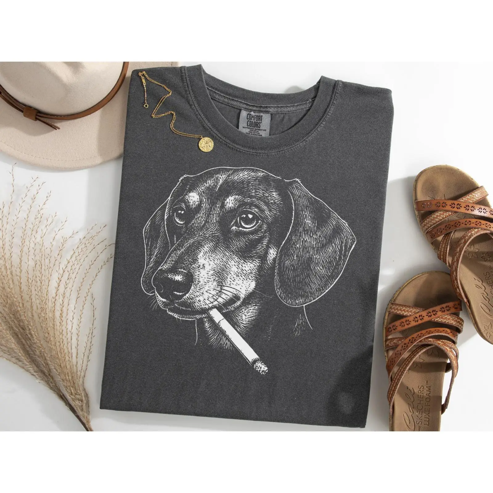 Vintage Fashion Gen Z - T-shirt meme Bassotto che fuma, Brainrot