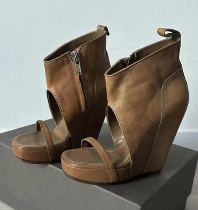 Vintage Fashion Plus Size - Sandali con zeppa vintage in pelle