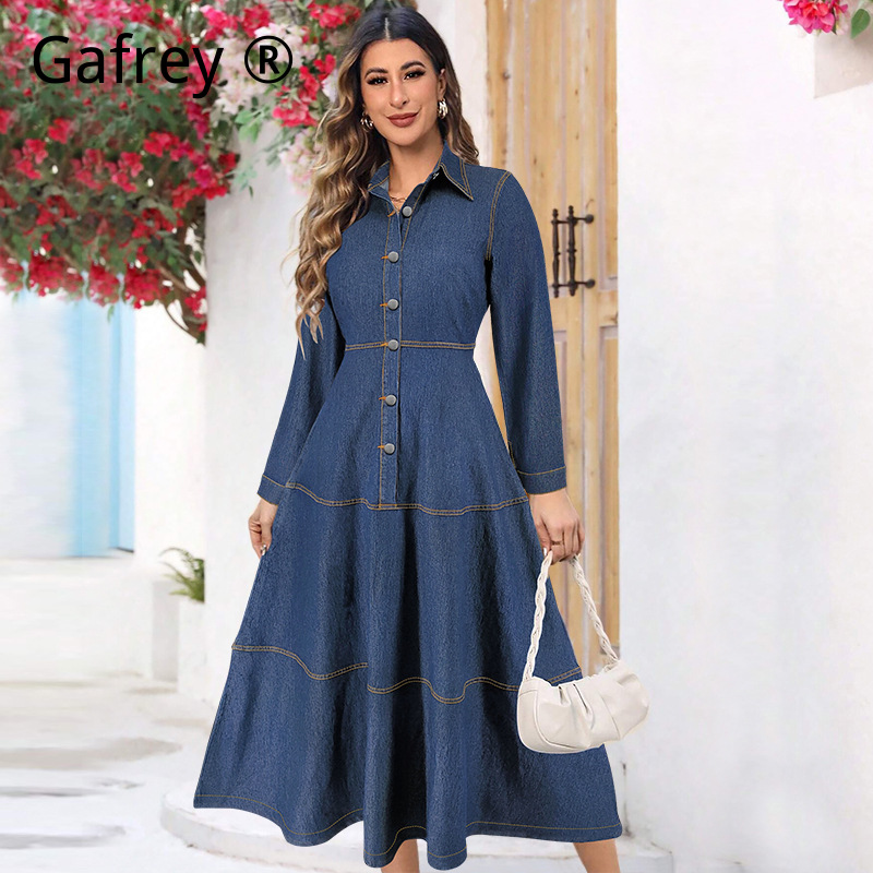 Nuovo Vestito Lungo in Jeans a - Vintage Fashion Women Dresses recensione e prezzo