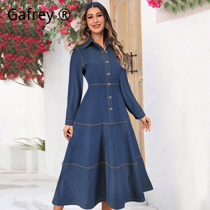 Nuovo Vestito Lungo in Jeans a - Vintage Fashion Women Dresses recensione e prezzo